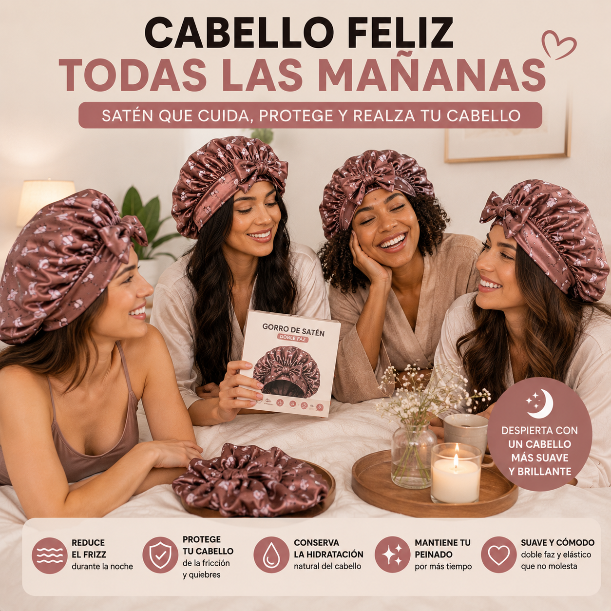 Gorro de Satén para Dormir – Reduce el Frizz y Protege tu Cabello