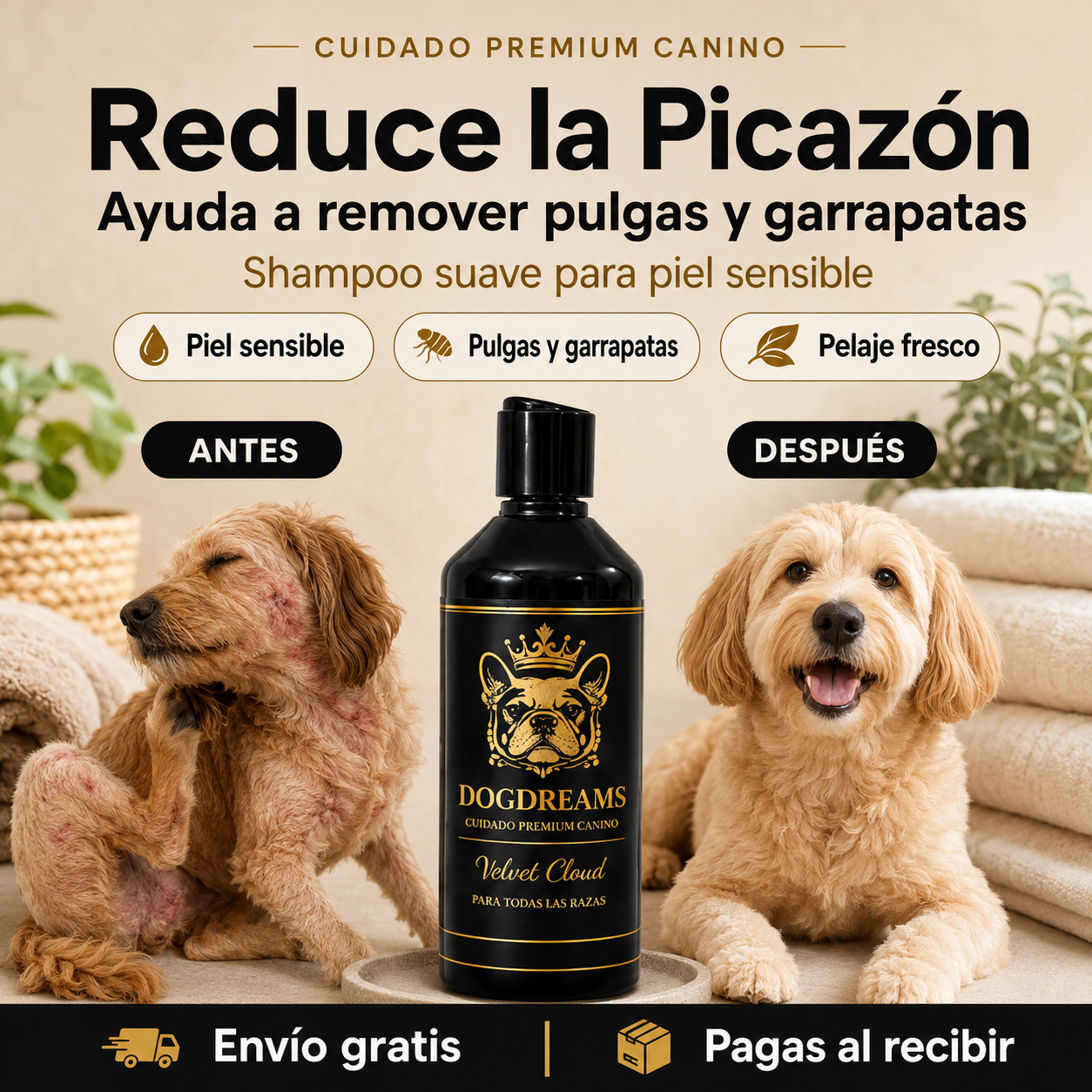 Shampoo DOGDREAMS – Reduce la Picazón y Combate Pulgas y Garrapatas
