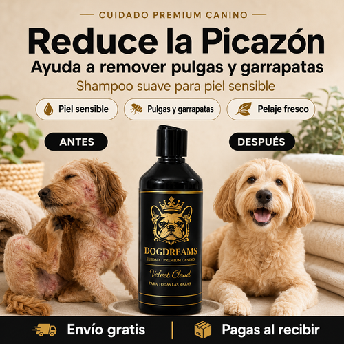Shampoo DOGDREAMS – Reduce la Picazón y Combate Pulgas y Garrapatas